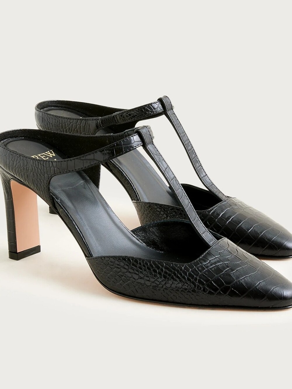 J.Crew T-strap Pumps Croc Embossed Leather NWT Size 6